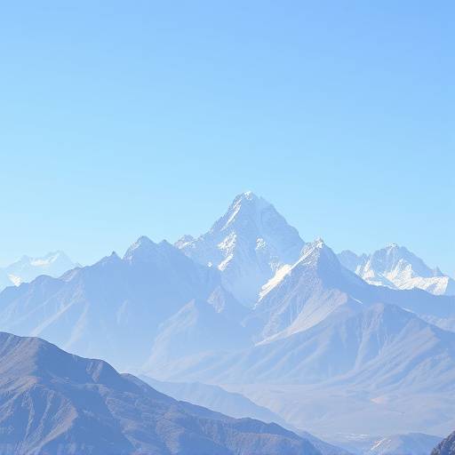 A majestic mountain range with a clear blue sky, representing scientific discovery and exploration.
