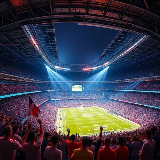 A vibrant stadium filled with cheering fans, depicting the excitement and global appeal of sports.