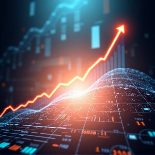 Abstract image representing financial markets with upward trend lines and digital data streams.