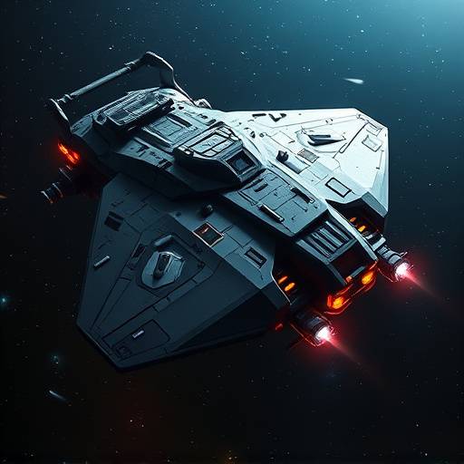 Cinematic still of a spaceship from the new sci-fi epic 'Starlight Odyssey'.