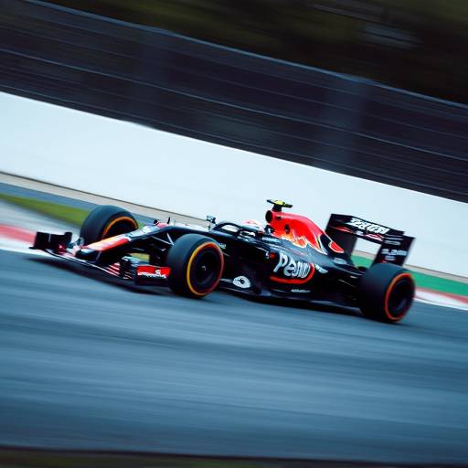 Formula 1 race car speeding around a corner at high velocity