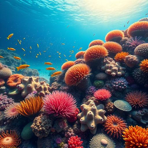 Image of a coral reef teeming with diverse marine life, some showing signs of regeneration.